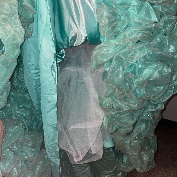 Champagne/Aqua Ruffled Strapless Quinceañera Dress by House of Wu (26800) Size 4 - Picture 6 of 17
